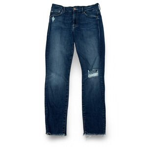 Mother High Waisted Looker Ankle Fray Jeans Women’s 28 Blue Close To The Edge